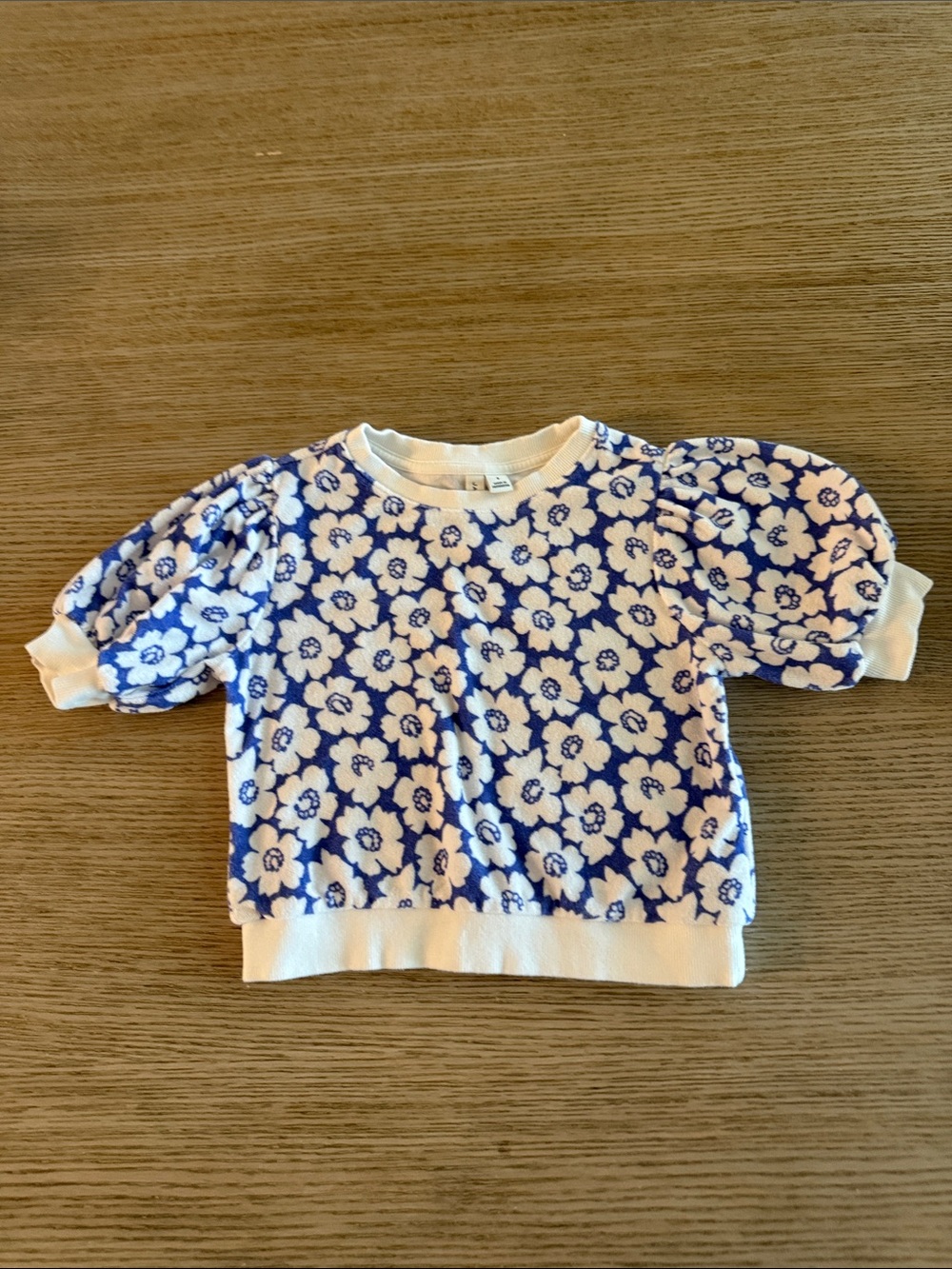 Janie and Jack Blue Floral Puff-Sleeve Sweater Top